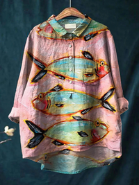 Ida – Legeres Damen-T-Shirt mit Vintage-Fischkunst – Produktansicht 1