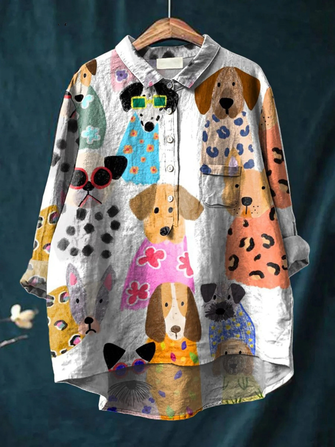 Ida – Legere Bluse mit farbenfrohem Cartoon-Hund – Produktansicht 1