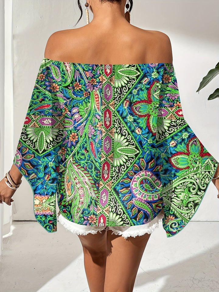 Off-Shoulder Bluse mit geometrischem Druck – Noémie