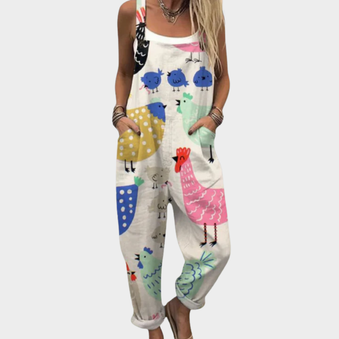 Bequeme bedruckte Latzhose – Modell E43C24 – Produktansicht 1