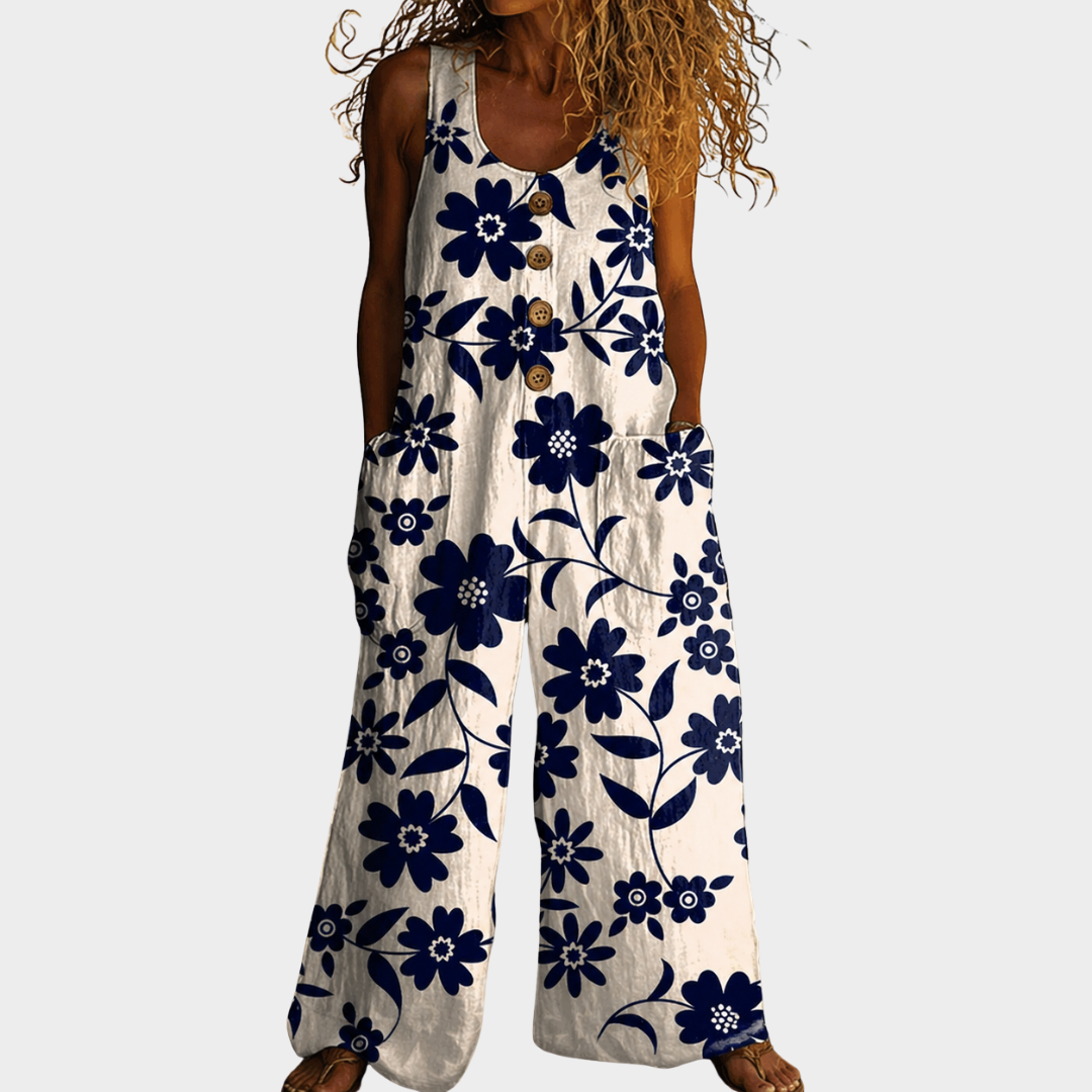 Helga – Fließender bedruckter Jumpsuit – Produktansicht 1