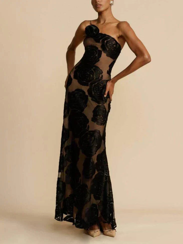 Schulterfreies Maxikleid mit Jacquardmuster – Maila
