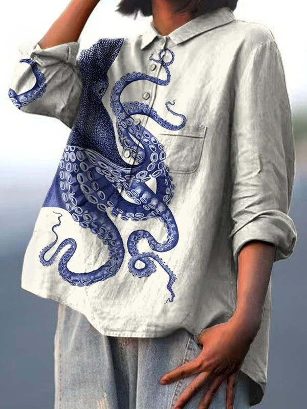 Lotte – Legeres T-Shirt mit Oktopus-Tentakelkunst – Produktansicht 2
