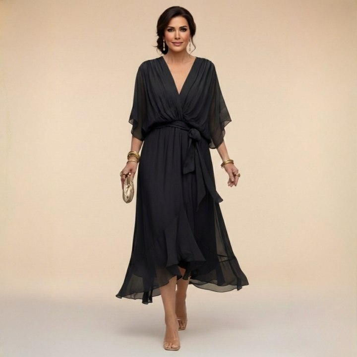 Regina – Kleid aus chiffon mit scollo mit V – Produktansicht 3