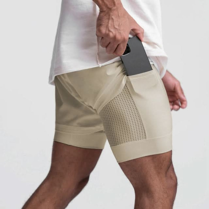 2-in-1 Herren Sportshorts atmungsaktiv mit Innenshorts Training - Noah