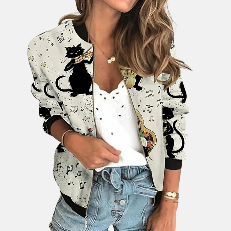 Damen Retro Bomberjacke mit Print – Zoë