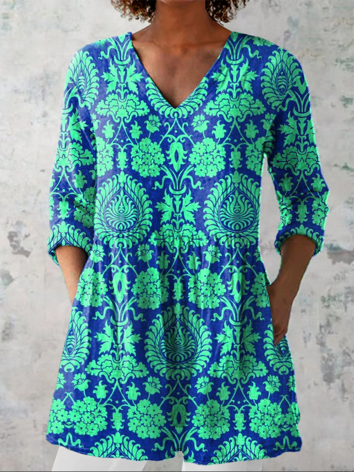 Kornelia – Lange Bluse mit V-Ausschnitt – Produktansicht 1