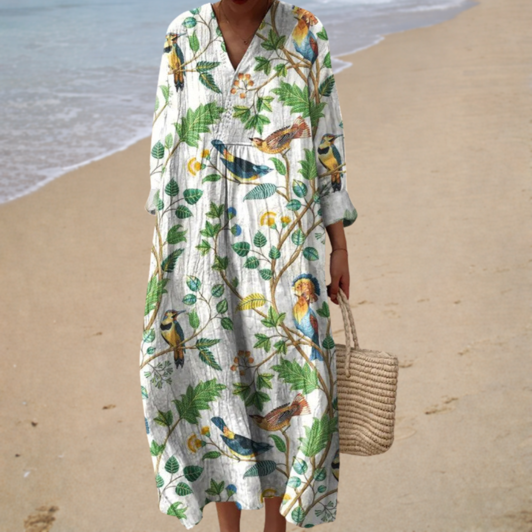 Frieda – Figurschmeichelndes Sommerkleid mit Print – Modell Sophia – Produktansicht 1