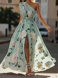 Amelie – Maxikleid Chiffon mit Blumenmuster mit freien Schultern hellgrün – Produktansicht 6