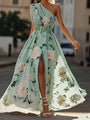 Amelie – Maxikleid Chiffon mit Blumenmuster mit freien Schultern hellgrün – Produktansicht 6