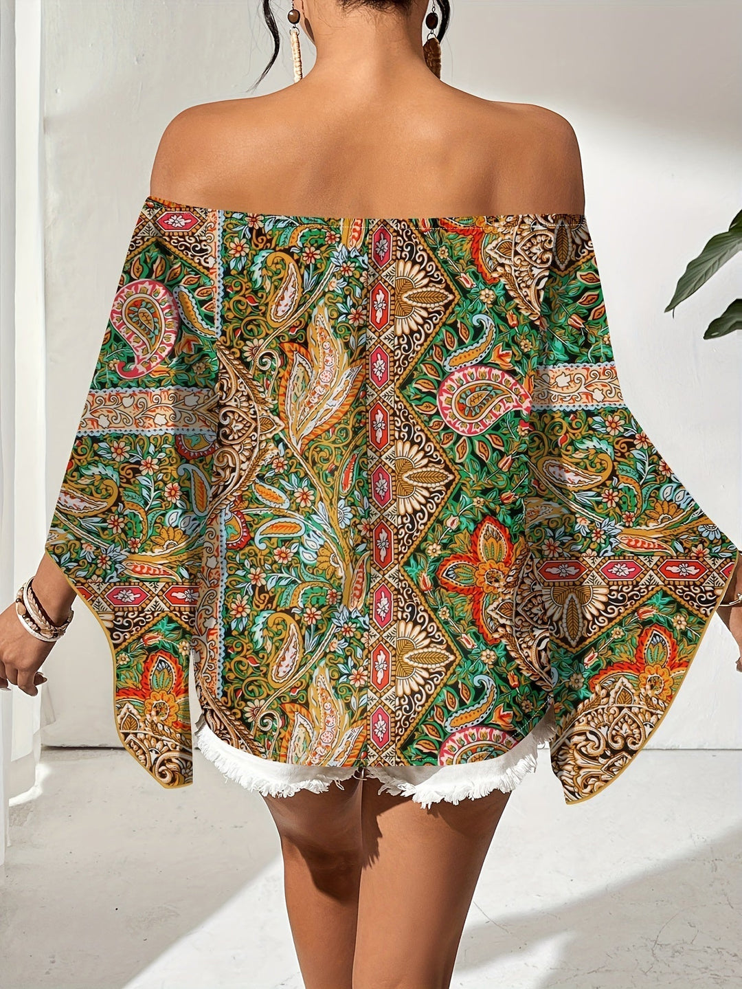 Off-Shoulder Bluse mit geometrischem Druck – Noémie