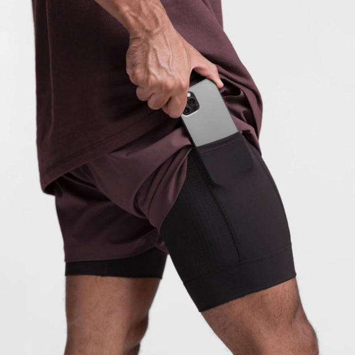 2-in-1 Herren Sportshorts atmungsaktiv mit Innenshorts Training - Noah
