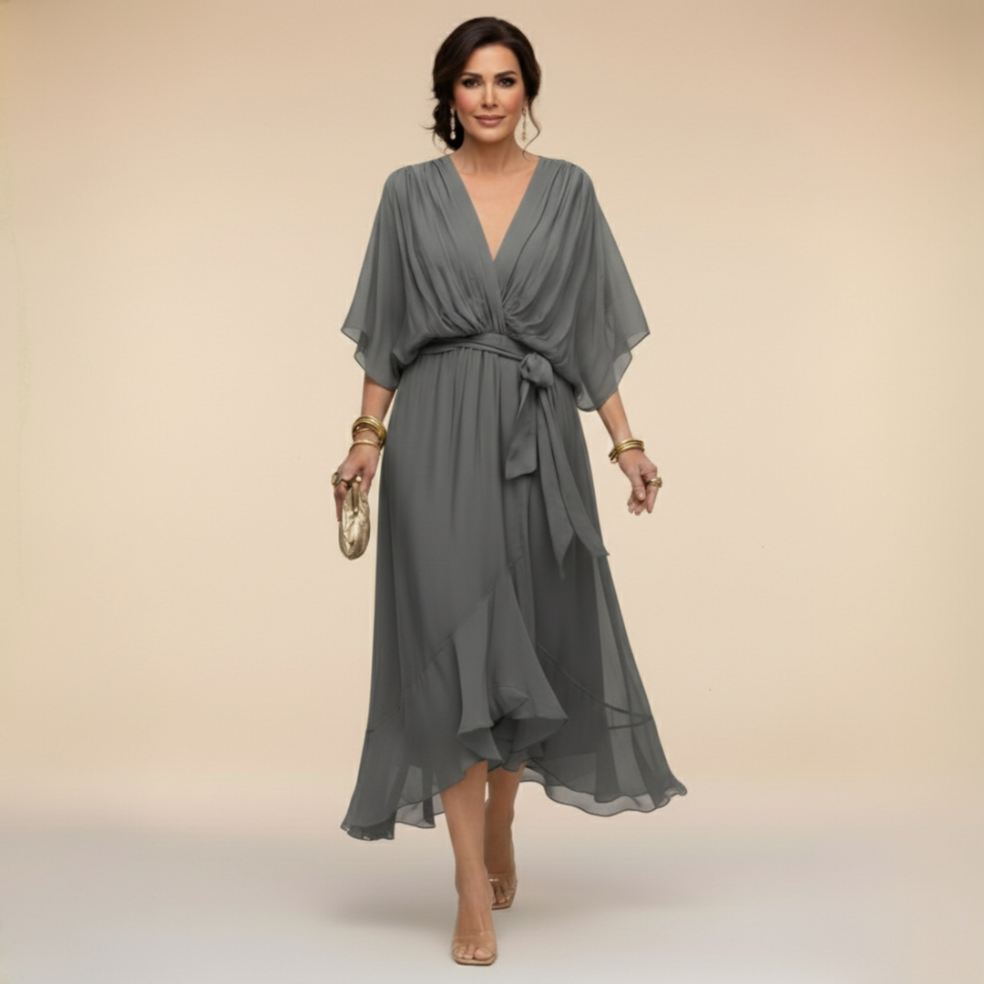 Regina – Kleid aus chiffon mit scollo mit V – Produktansicht 11