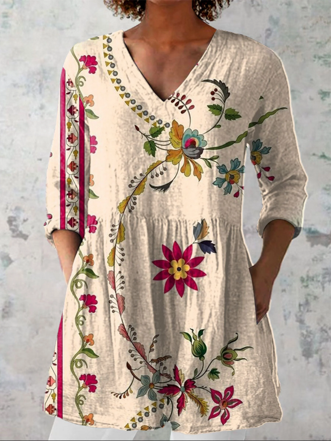 Ragna – Lange Bluse mit V-Ausschnitt – Produktansicht 1