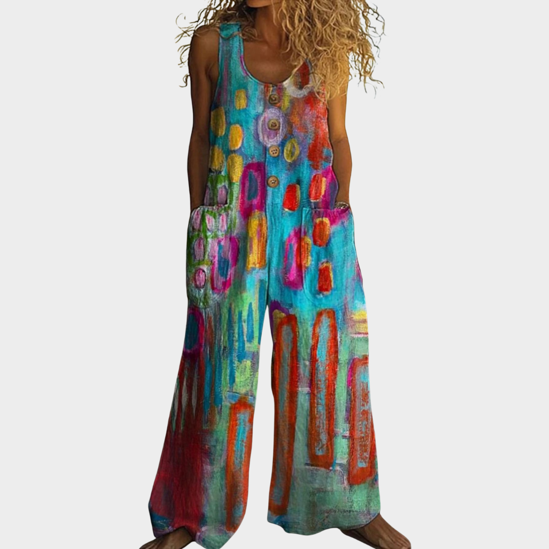 Dorothee – Fließender bedruckter Jumpsuit – Produktansicht 1