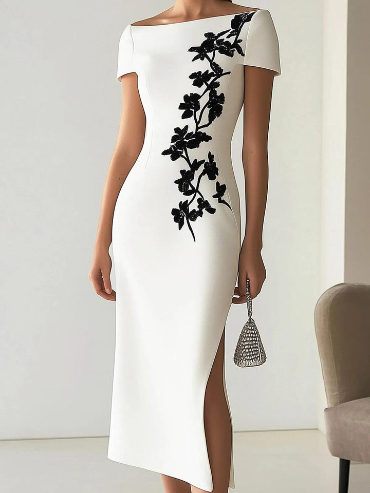 Heike – Midikleid mit Blumenprint chic mit U-Boot-Ausschnitt – Produktansicht 2