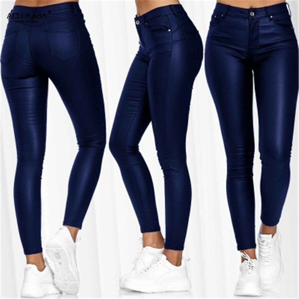 Leder-Stretchhose mit hohem Bund – Raffaela