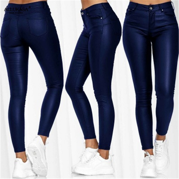 Leder-Stretchhose mit hohem Bund – Raffaela