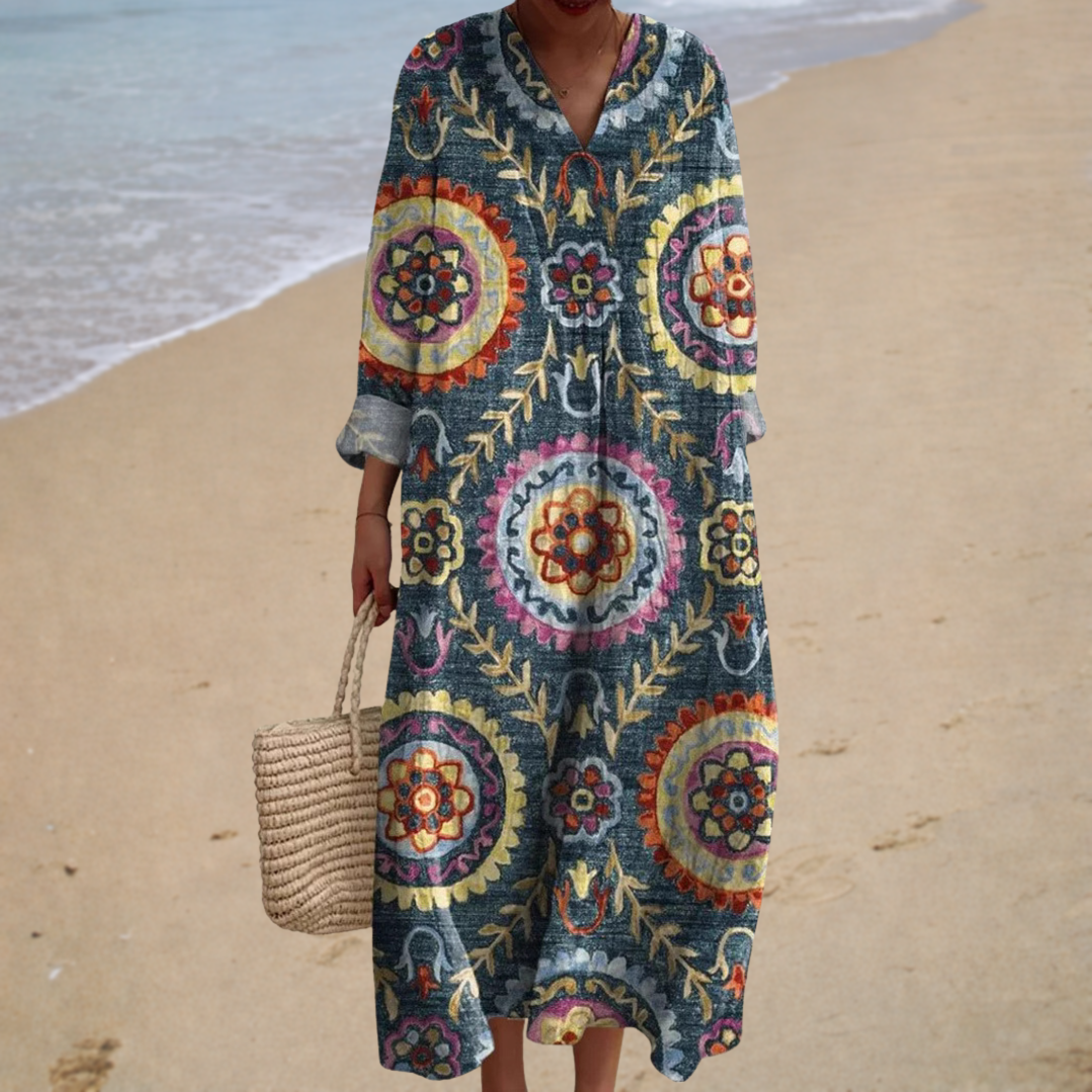 Helene – Figurschmeichelndes Sommerkleid mit Print – Modell Emilia – Produktansicht 1