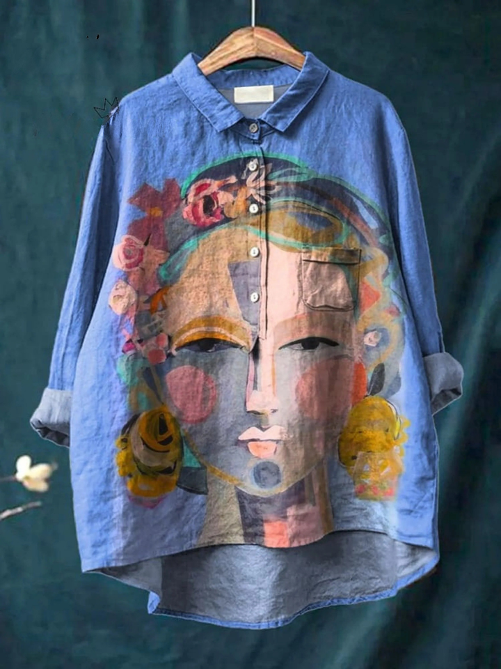 Martha – Legeres T-Shirt mit Frida-Porträt in Ölprint – Produktansicht 3