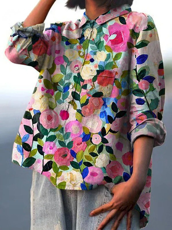 Rose – Legere Damenbluse mit farbenfrohem Frühlings-Blumenprint – Produktansicht 2