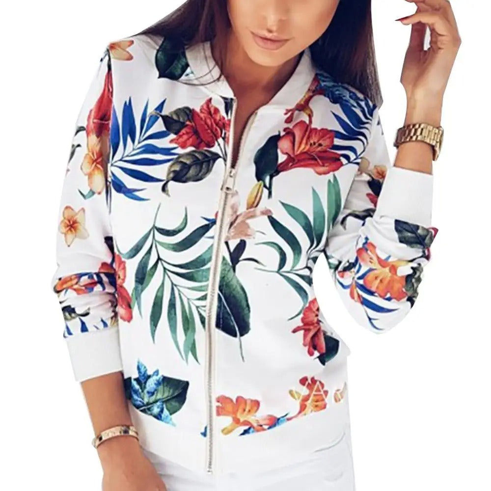 Lange Ärmel Damen Sommerjacke mit Blumenmuster – Liora