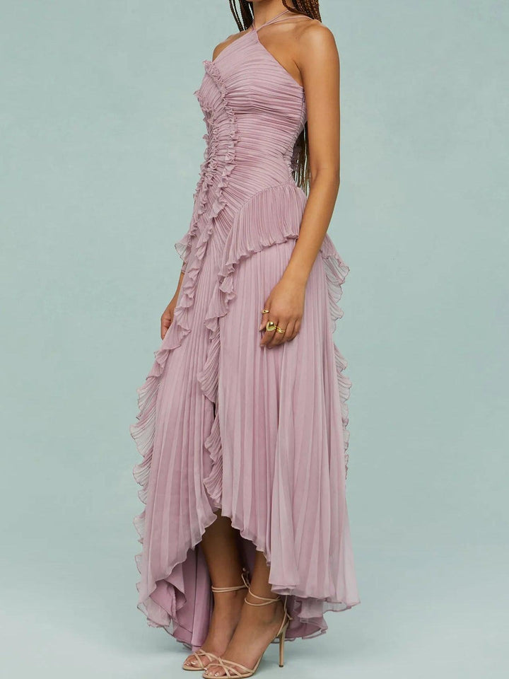 Juna – Langes Kleid mit plissierten Trägern und Schlitz – Produktansicht 6