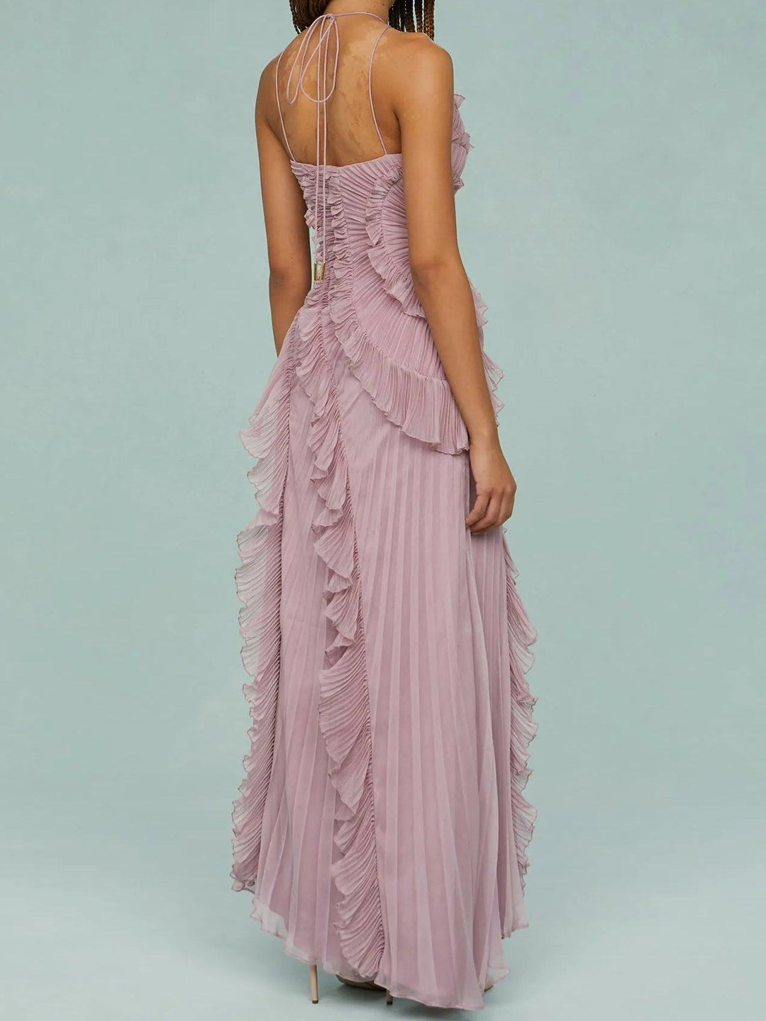 Juna – Langes Kleid mit plissierten Trägern und Schlitz – Produktansicht 3