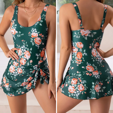 Push-Up Badeanzug mit Rock & figurformendem Effekt – Nela