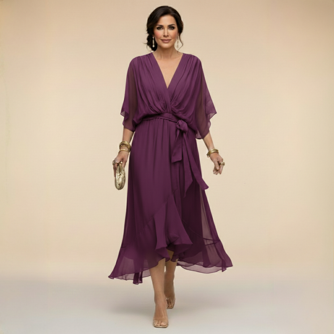Regina – Kleid aus chiffon mit scollo mit V – Produktansicht 10