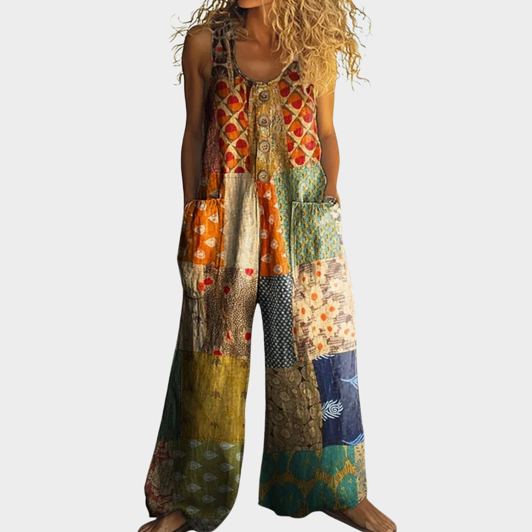 Isolde – Fließender bedruckter Jumpsuit – Produktansicht 1
