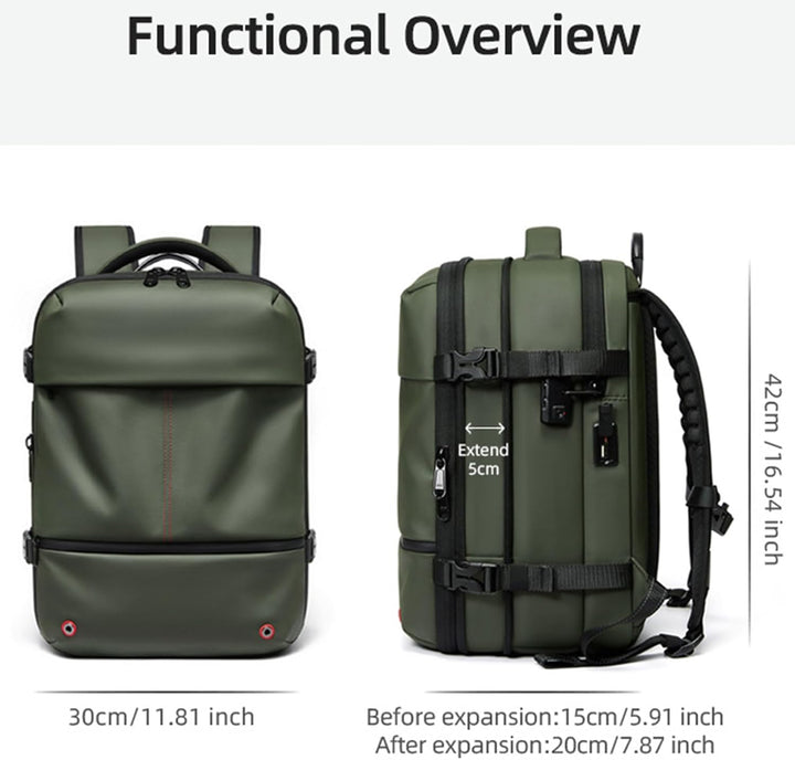 Erweiterbarer und wasserdichter Reiserrucksack mit Vakuumkompression – Arvid