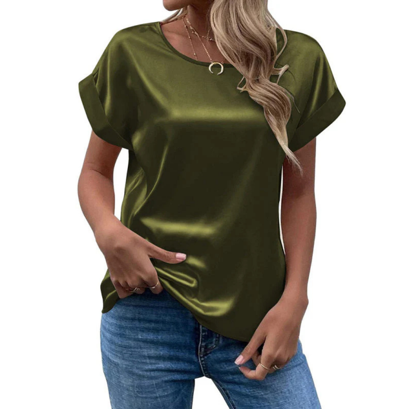 Satiniertes Trendshirt mit lockerem Schnitt für Damen – Leona