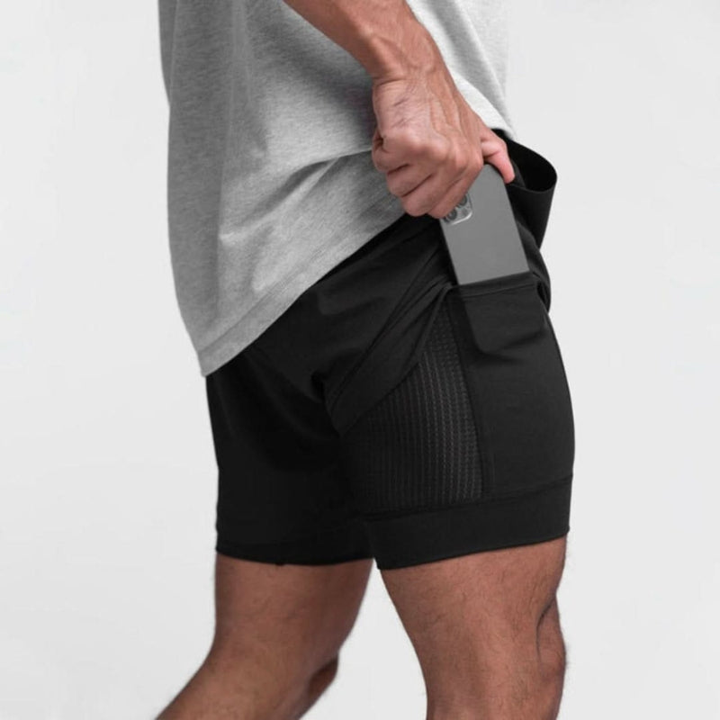 2-in-1 Herren Sportshorts atmungsaktiv mit Innenshorts Training - Noah