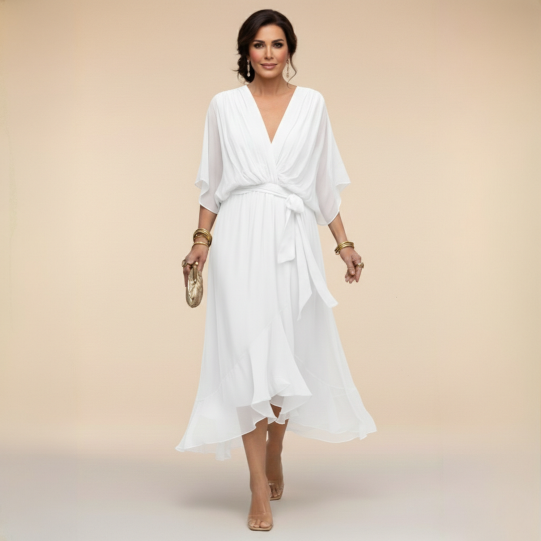 Regina – Kleid aus chiffon mit scollo mit V – Produktansicht 7