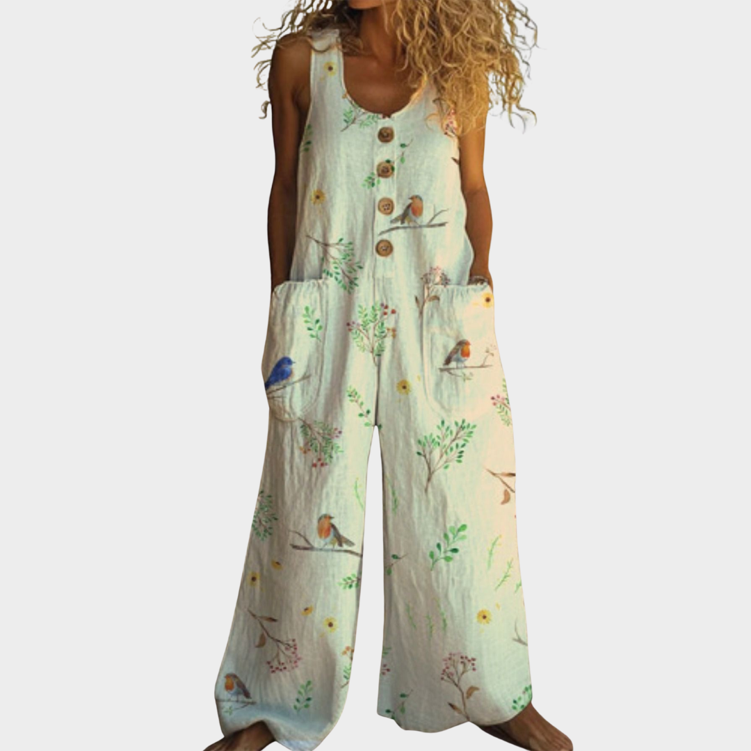 Almuth – Fließender bedruckter Jumpsuit – Produktansicht 1