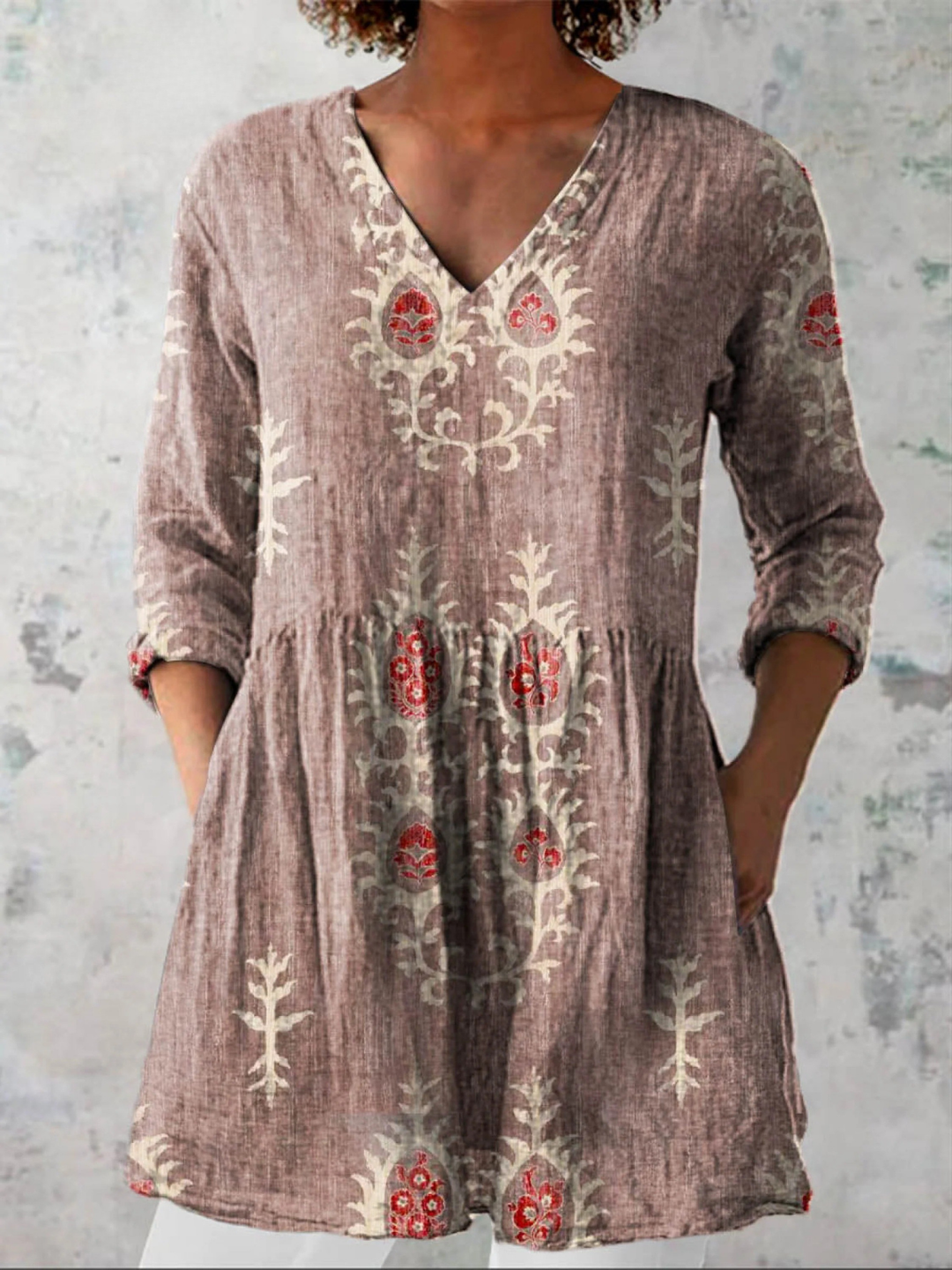 Frederike – Lange Bluse mit V-Ausschnitt – Produktansicht 5