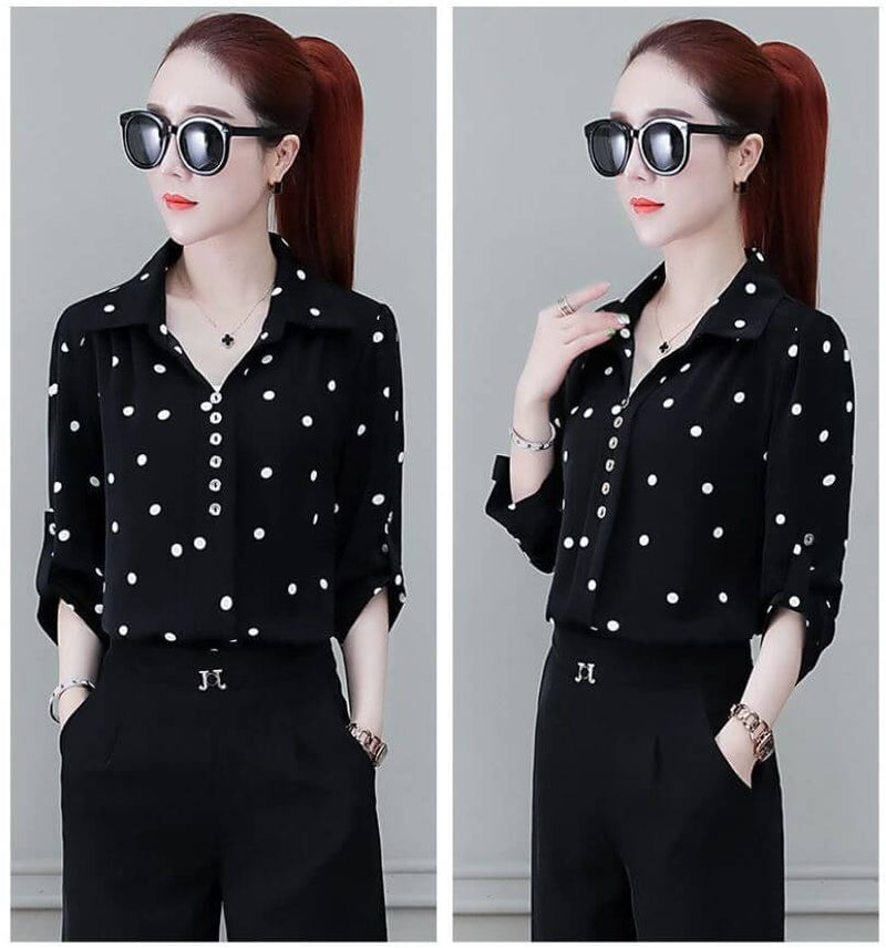 Stilvolle Damen Chiffon Bluse mit Knöpfen & Umschlagkragen – Fenya