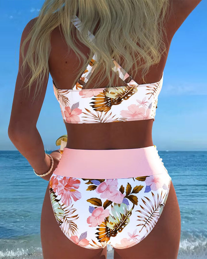 Marie – Bikini mit kontrastierendem Blumenmuster und Schlitz – Produktansicht 4