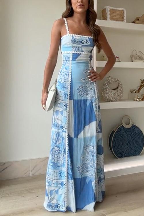 Luisa – Maxikleid mit Print mit Schiena mit Bindeband und Rik-Rak-Trägern – Produktansicht 1