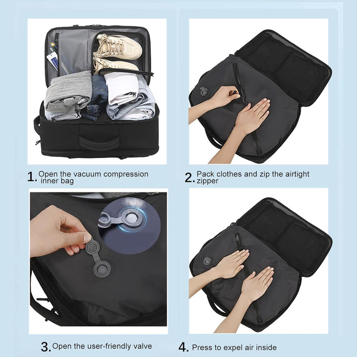 Erweiterbarer Vakuum-Reiserucksack 56–75L mit Pumpe – Dravion