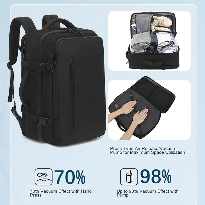 Erweiterbarer Vakuum-Reiserucksack 56–75L mit Pumpe – Dravion
