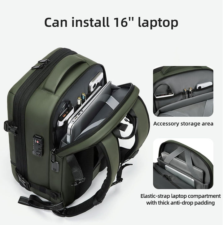 Erweiterbarer und wasserdichter Reiserrucksack mit Vakuumkompression – Arvid