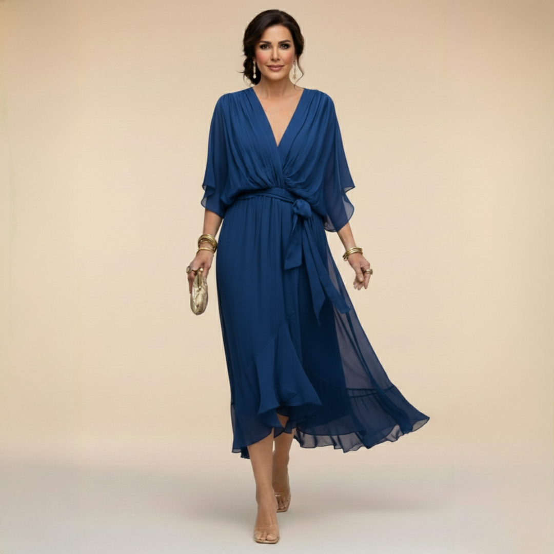 Regina – Kleid aus chiffon mit scollo mit V – Produktansicht 4