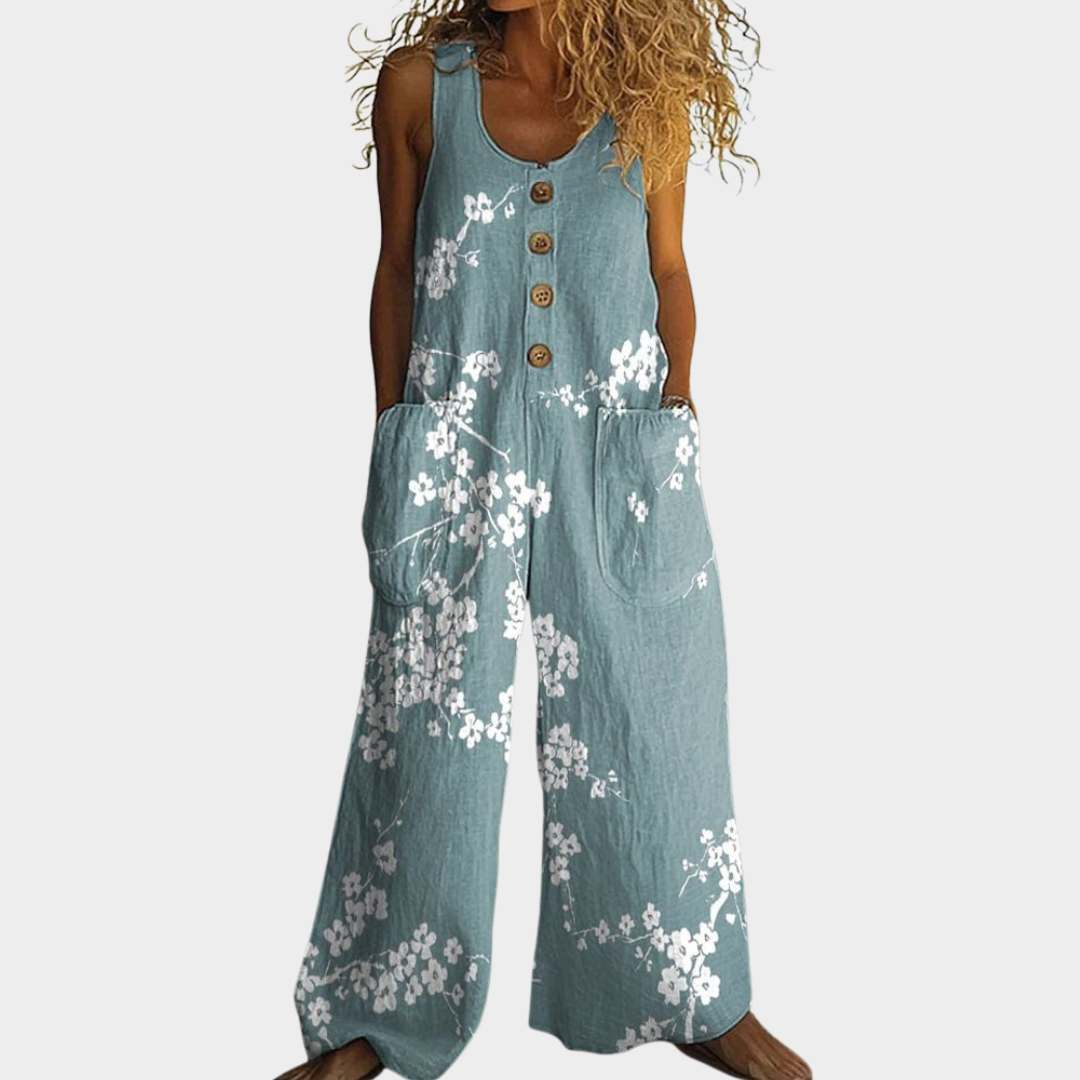 Constanze – Fließender bedruckter Jumpsuit – Produktansicht 1