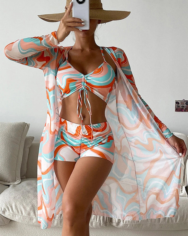 Frieda – Bedrucktes 3-teiliges Bikini-Set – Produktansicht 1