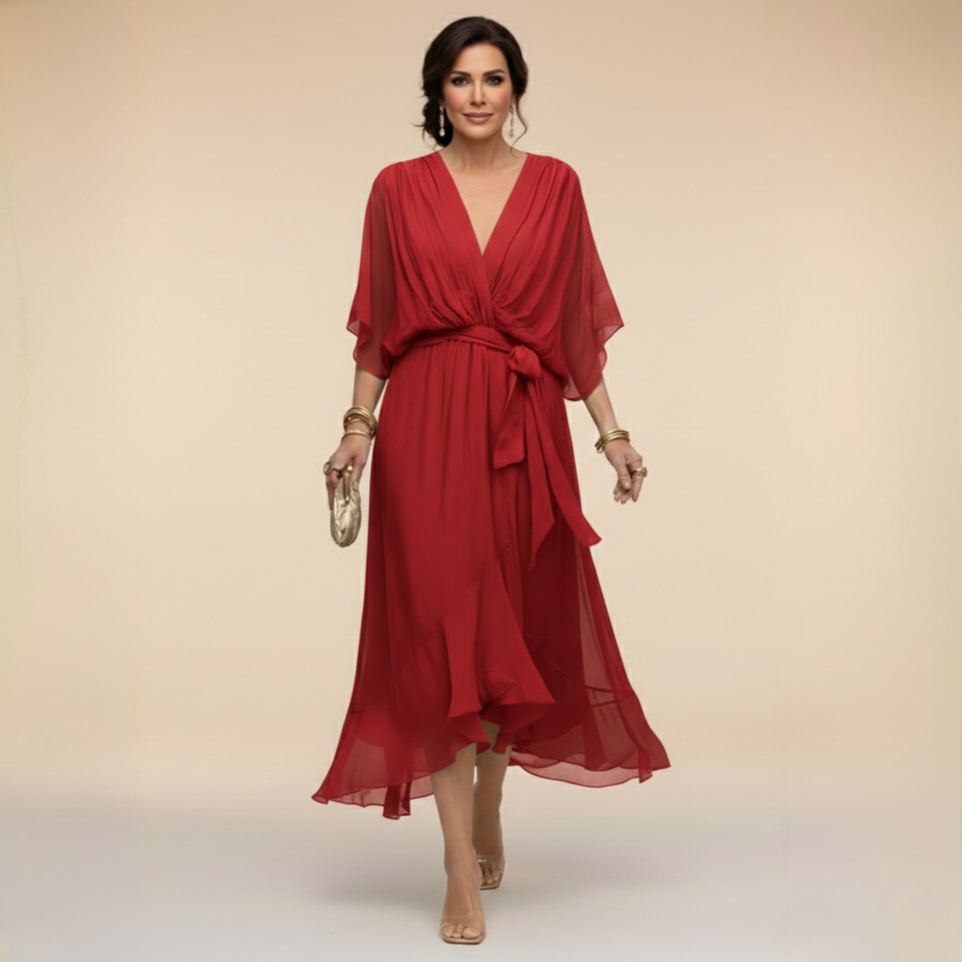 Regina – Kleid aus chiffon mit scollo mit V – Produktansicht 8