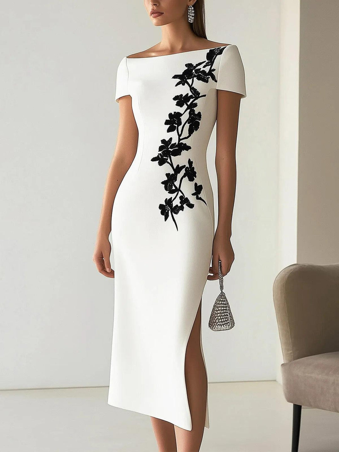 Heike – Midikleid mit Blumenprint chic mit U-Boot-Ausschnitt – Produktansicht 1