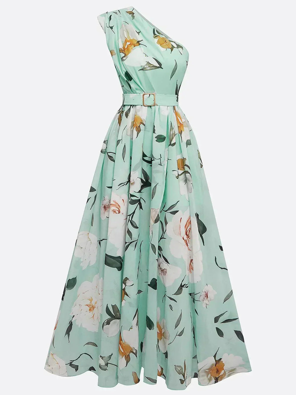 Amelie – Maxikleid Chiffon mit Blumenmuster mit freien Schultern hellgrün – Produktansicht 2