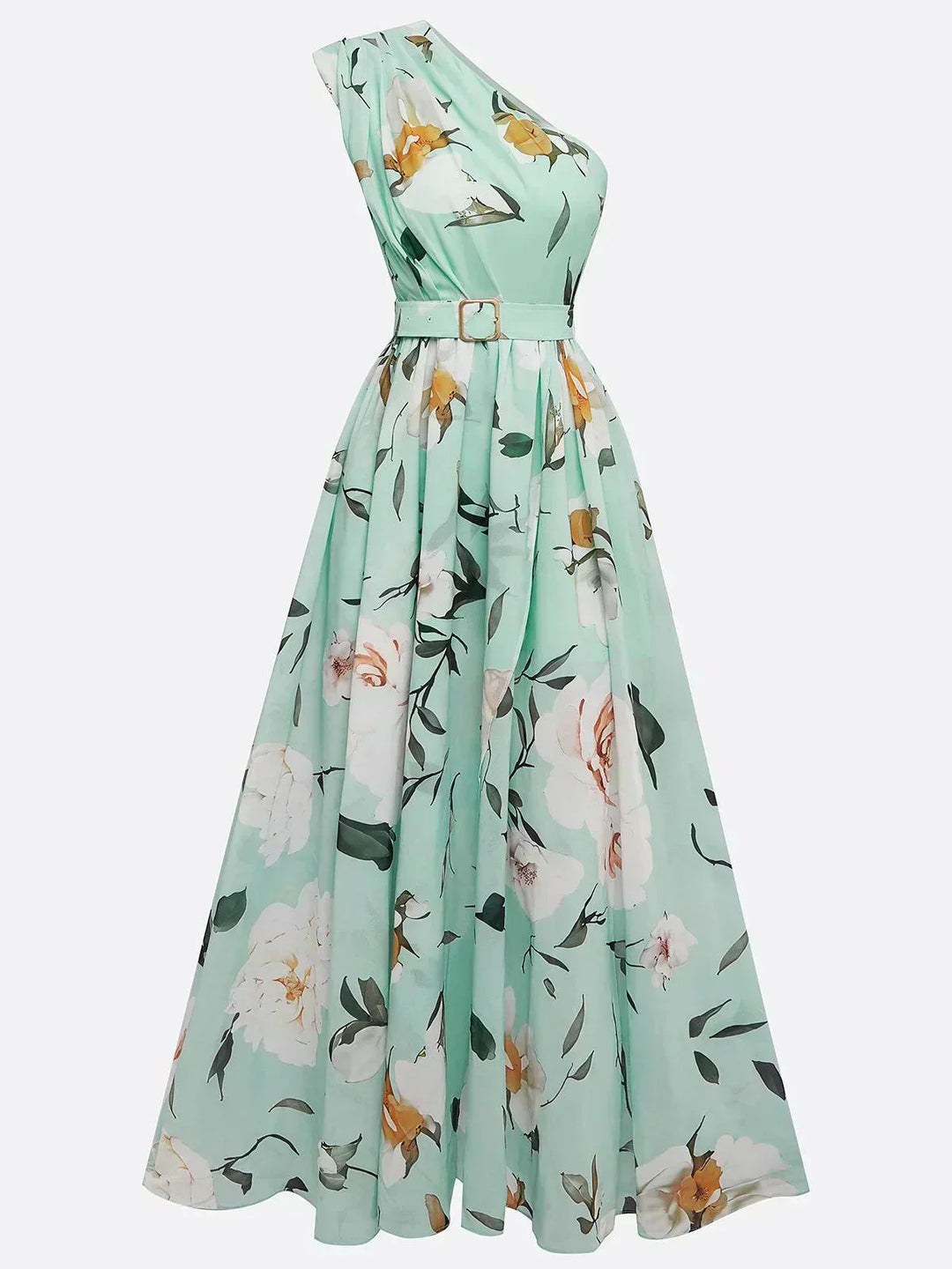 Amelie – Maxikleid Chiffon mit Blumenmuster mit freien Schultern hellgrün – Produktansicht 2